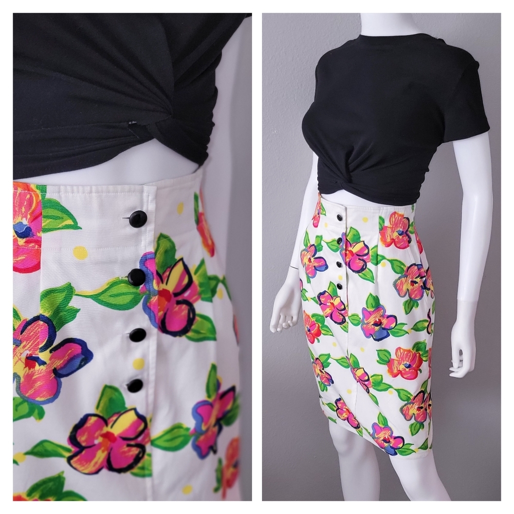 UNGARO Skirt • Bright Colors • Floral Print • High Waist • S 4
